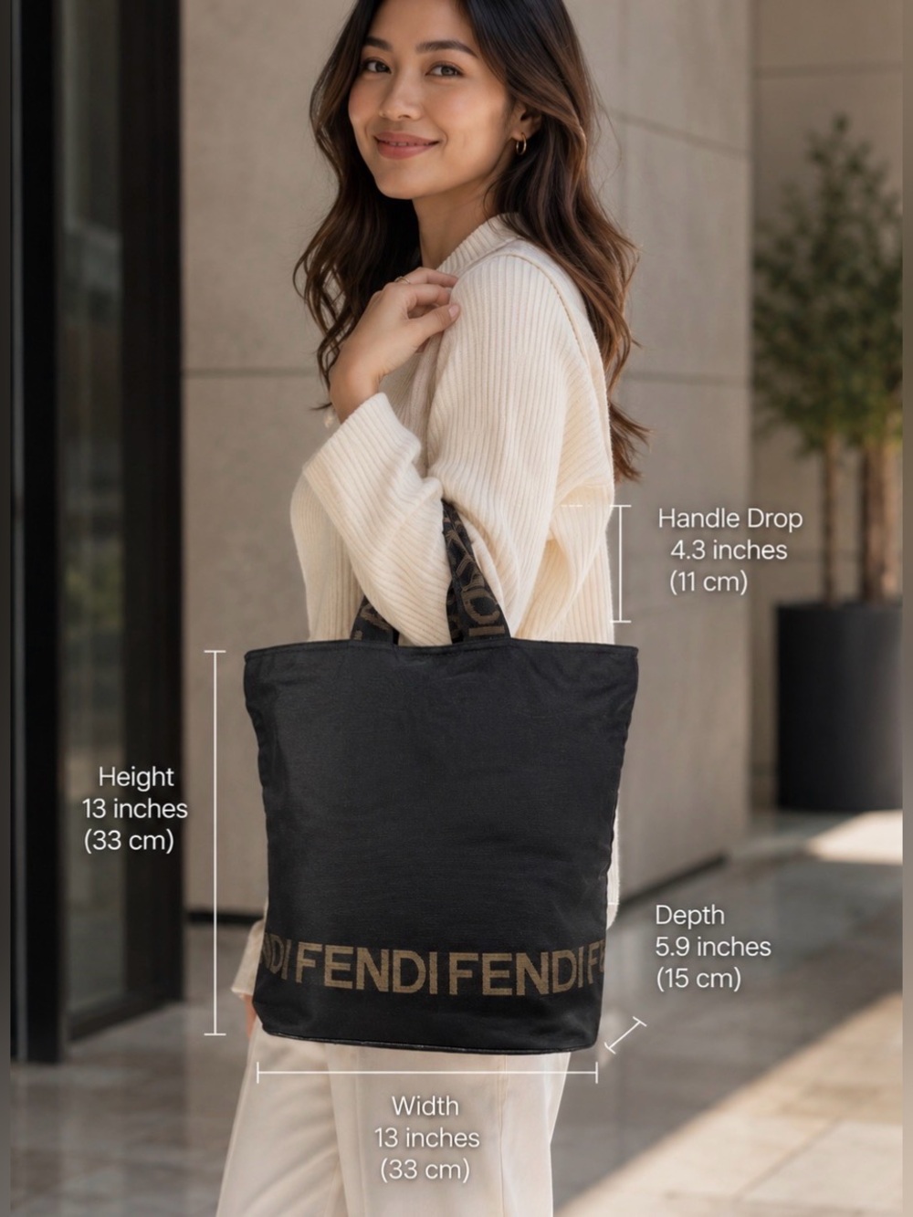 FENDI Nylon Tote Bag Black Logo Top Handle